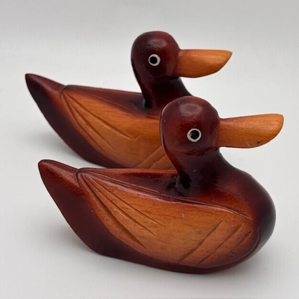 Hand‎ Carved Wooden Ducks Decoy Mallard Stained Vintage Rare Set